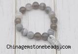 CGB6848 10mm, 12mm grey banded agate beaded bracelet with alloy pendant