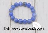 CGB6850 10mm, 12mm blue banded agate beaded bracelet with alloy pendant