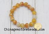 CGB6851 10mm, 12mm yellow banded agate beaded bracelet with alloy pendant