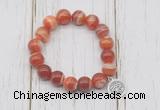 CGB6852 10mm, 12mm red banded agate beaded bracelet with alloy pendant