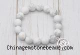 CGB6890 10mm, 12mm matte white howlite beaded bracelet with alloy pendant