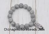 CGB6906 10mm, 12mm matte grey picture jasper beaded bracelet with alloy pendant