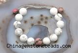 CGB6947 12mm round white howlite & rhodonite adjustable bracelets