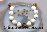 CGB6948 12mm round white howlite & yellow tiger eye adjustable bracelets