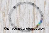 CGB7089 7 chakra 4mm black rutilated quartz beaded meditation yoga bracelets