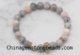 CGB7355 8mm pink zebra jasper bracelet with skull for men or women