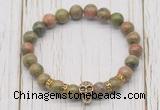 CGB7397 8mm unakite bracelet with skull for men or women