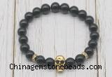 CGB7405 8mm black obsidian bracelet with skull for men or women