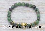 CGB7421 8mm ruby zoisite bracelet with leopard head for men or women