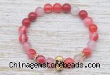 CGB7442 8mm red banded agate bracelet with skull for men or women