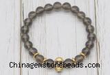 CGB7492 8mm smoky quartz bracelet with skull for men or women