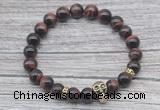 CGB7519 8mm red tiger eye bracelet with skull for men or women