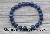 CGB7524 8mm blue tiger eye bracelet with skull for men or women