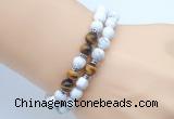 CGB7601 8mm matte white howlite & yellow tiger eye mala stretchy bracelets