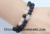 CGB7606 8mm matte black onyx & white moonstone mala stretchy bracelets