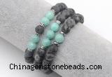 CGB7608 8mm matte black labradorite & amazonite mala stretchy bracelets