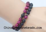 CGB7616 8mm black lava & red tiger eye mala stretchy bracelets