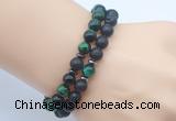 CGB7620 8mm black lava & green tiger eye mala stretchy bracelets