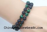 CGB7621 8mm black lava & green tiger eye mala stretchy bracelets