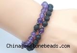 CGB7634 8mm black lava & amethyst gemstone mala stretchy bracelets