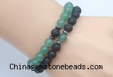 CGB7638 8mm black lava & green aventurine mala stretchy bracelets