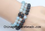 CGB7642 8mm black lava & amazonite gemstone mala stretchy bracelets