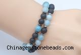 CGB7643 8mm black lava & amazonite gemstone mala stretchy bracelets