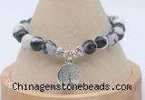 CGB7769 8mm black & white jasper bead with luckly charm bracelets