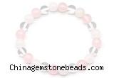 CGB8000 8mm white crystal, white jade & rose quartz beaded stretchy bracelets