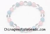 CGB8002 8mm aquamarine, white crystal & rose quartz beaded stretchy bracelets