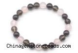 CGB8005 8mm garnet, rose quartz & smoky quartz beaded stretchy bracelets