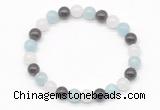 CGB8011 8mm aquamarine, garnet & white jade beaded stretchy bracelets