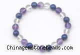 CGB8016 8mm amethyst, white crystal & lapis lazuli beaded stretchy bracelets