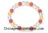 CGB8017 8mm citrine, white crystal & red agate beaded stretchy bracelets