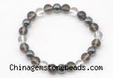 CGB8023 8mm smoky quartz, white crystal & hematite beaded stretchy bracelets