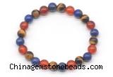 CGB8028 8mm lapis lazuli, yellow tiger eye & red agate beaded stretchy bracelets
