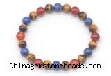 CGB8029 8mm yellow tiger eye, lapis lazuli & red agate beaded stretchy bracelets