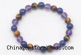 CGB8030 8mm amethyst, lapis lazuli & yellow tiger eye beaded stretchy bracelets