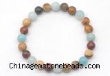 CGB8037 8mm amazonite, picasso jasper & picture jasper beaded stretchy bracelets