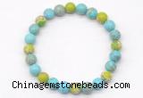 CGB8038 8mm blue howlite, blue & green sea sediment jasper beaded stretchy bracelets