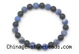 CGB8048 8mm matte lapis lazuli & matte black agate beaded stretchy bracelets