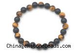 CGB8049 8mm yellow tiger eye & matte black agate beaded stretchy bracelets