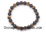 CGB8050 8mm grade AA yellow tiger eye & matte black agate beaded stretchy bracelets