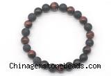 CGB8051 8mm red tiger eye & matte black agate beaded stretchy bracelets