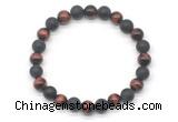 CGB8052 8mm grade AA red tiger eye & matte black agate beaded stretchy bracelets