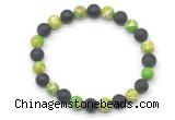 CGB8055 8mm green sea sediment jasper & matte black agate beaded stretchy bracelets