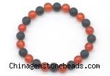 CGB8056 8mm red agate & matte black agate beaded stretchy bracelets