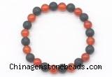 CGB8058 8mm red agate & black lava beaded stretchy bracelets