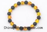 CGB8059 8mm synthetic amber & black lava beaded stretchy bracelets