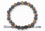 CGB8061 8mm yellow tiger eye & black lava beaded stretchy bracelets